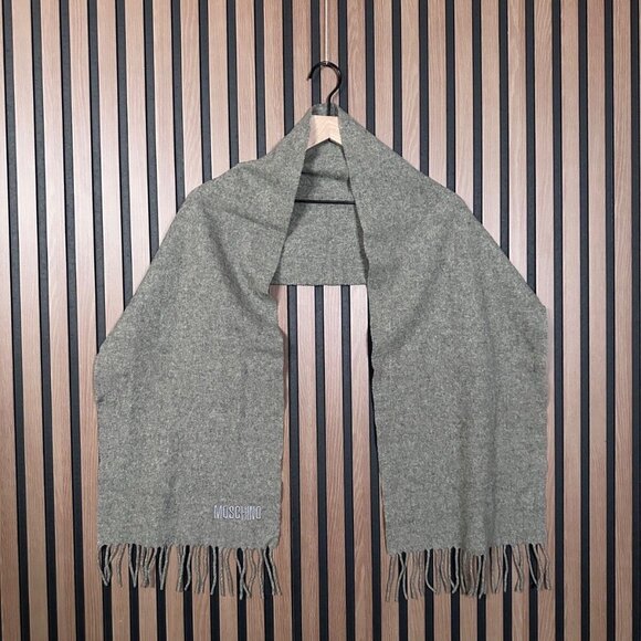 Moschino Scarf Gray 60" Frilled 100% Virgin Wool Soft - Picture 1 of 5